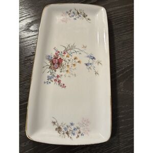 Vintage‎ Royal Kent small rectangular platter flowers gold rim England